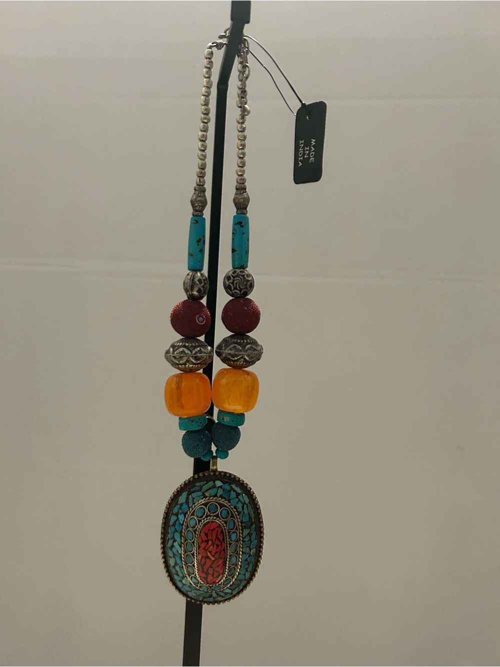 Bohemian Turquoise & Coral Bead Pendant Necklace